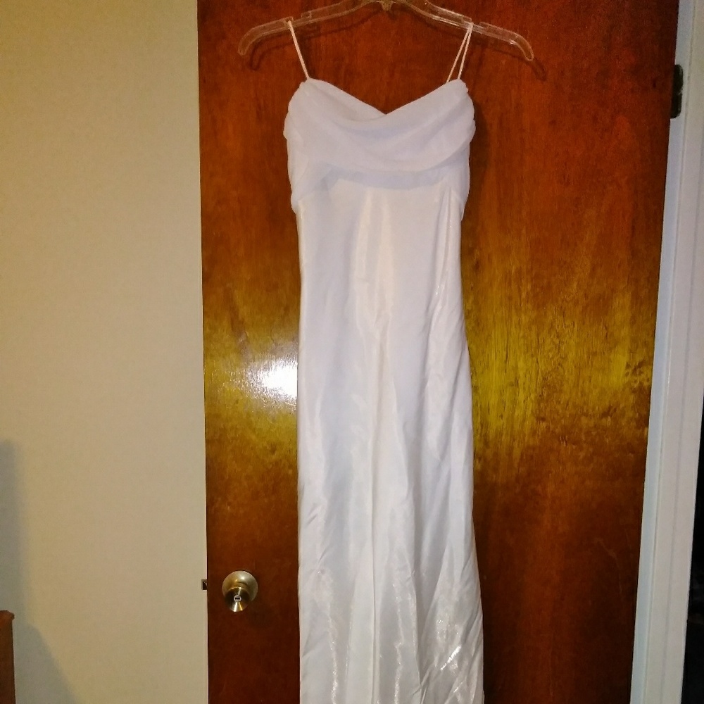 White spaghetti strap wedding dress